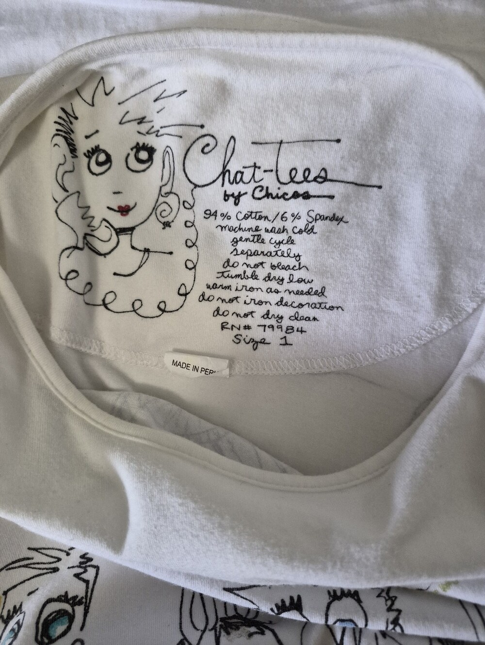 Chico's Chat-tees Saddle Up Cotton Long Sleeve White Top Size 1 Or Medium - Picture 6 of 8